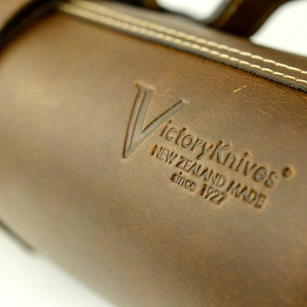 victory knives leather knife roll - debossed imprint of logo on leather