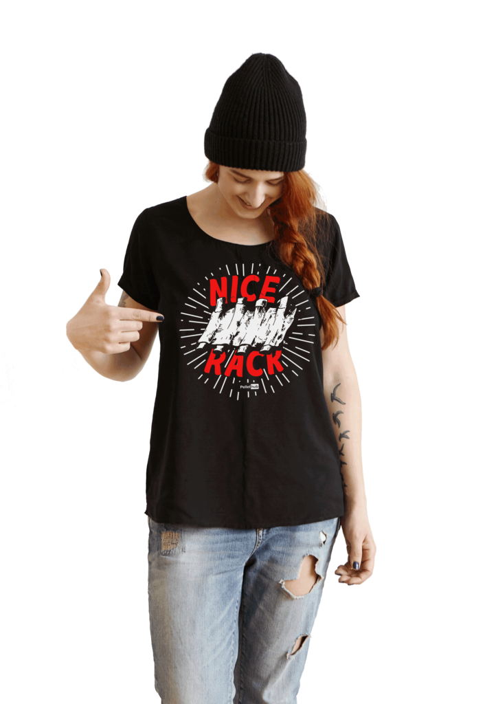 Cool chick wearing 'Nice Rack' T-shirt by Pellet Hub