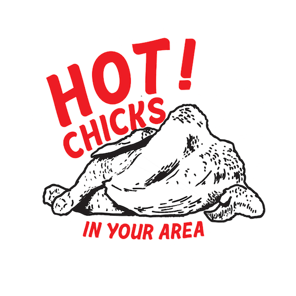 T-Shirt graphic which says "Hot Chicks in Your Area"